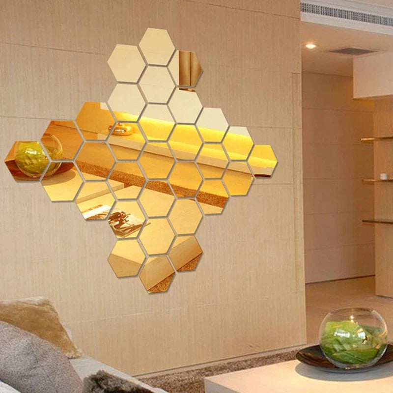 Acrylic Hexagon wall decor Mirror (Gold) - Wall Decorations  (26)26 total reviews