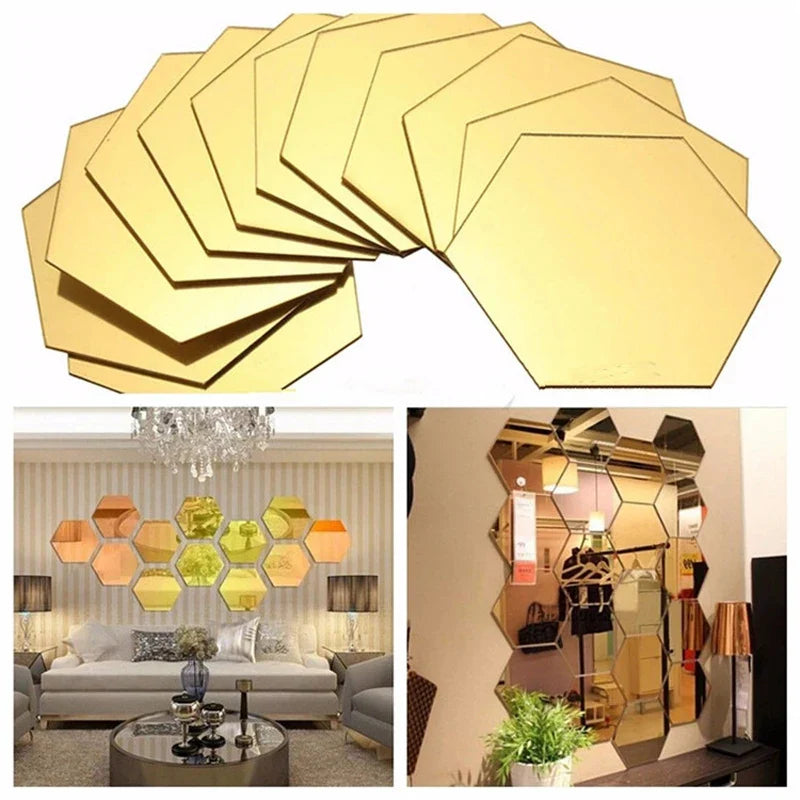 Acrylic Hexagon wall decor Mirror (Gold) - Wall Decorations  (26)26 total reviews