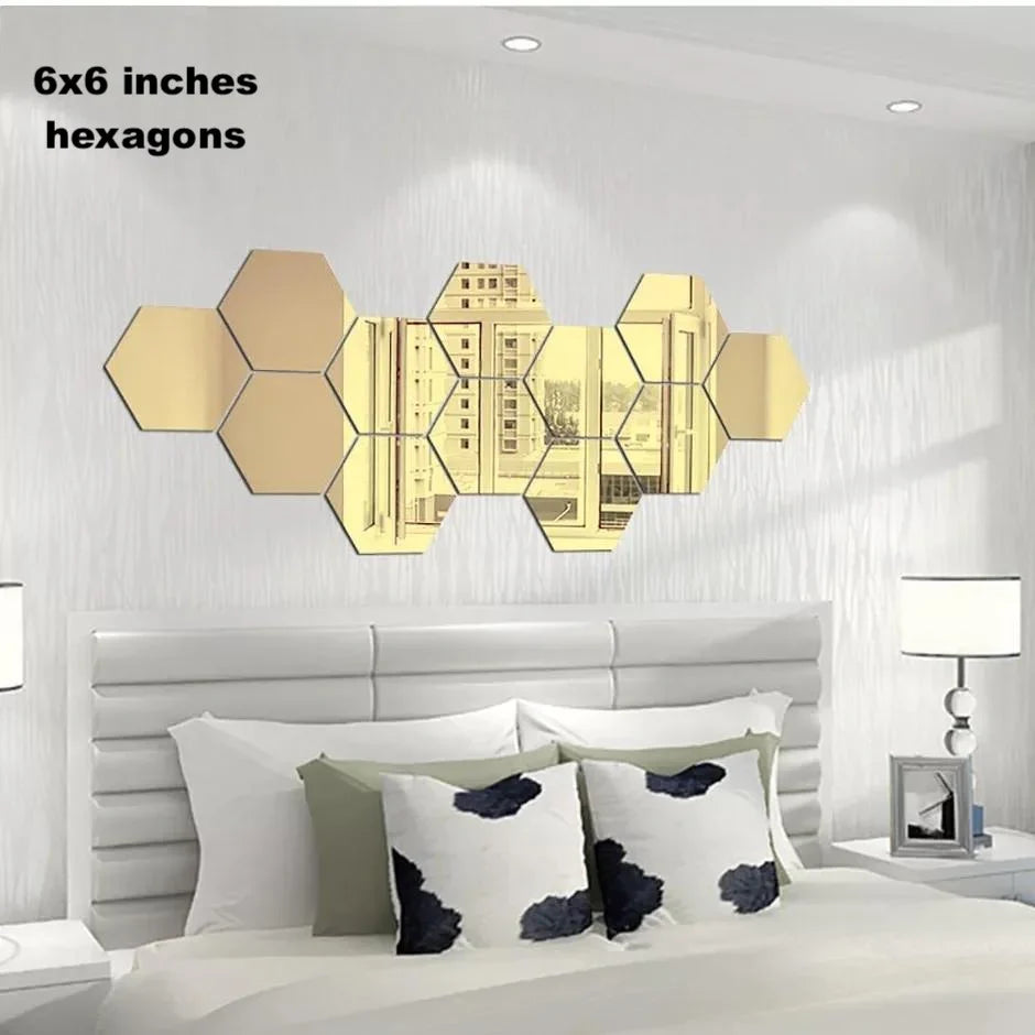 Acrylic Hexagon wall decor Mirror (Gold) - Wall Decorations  (26)26 total reviews