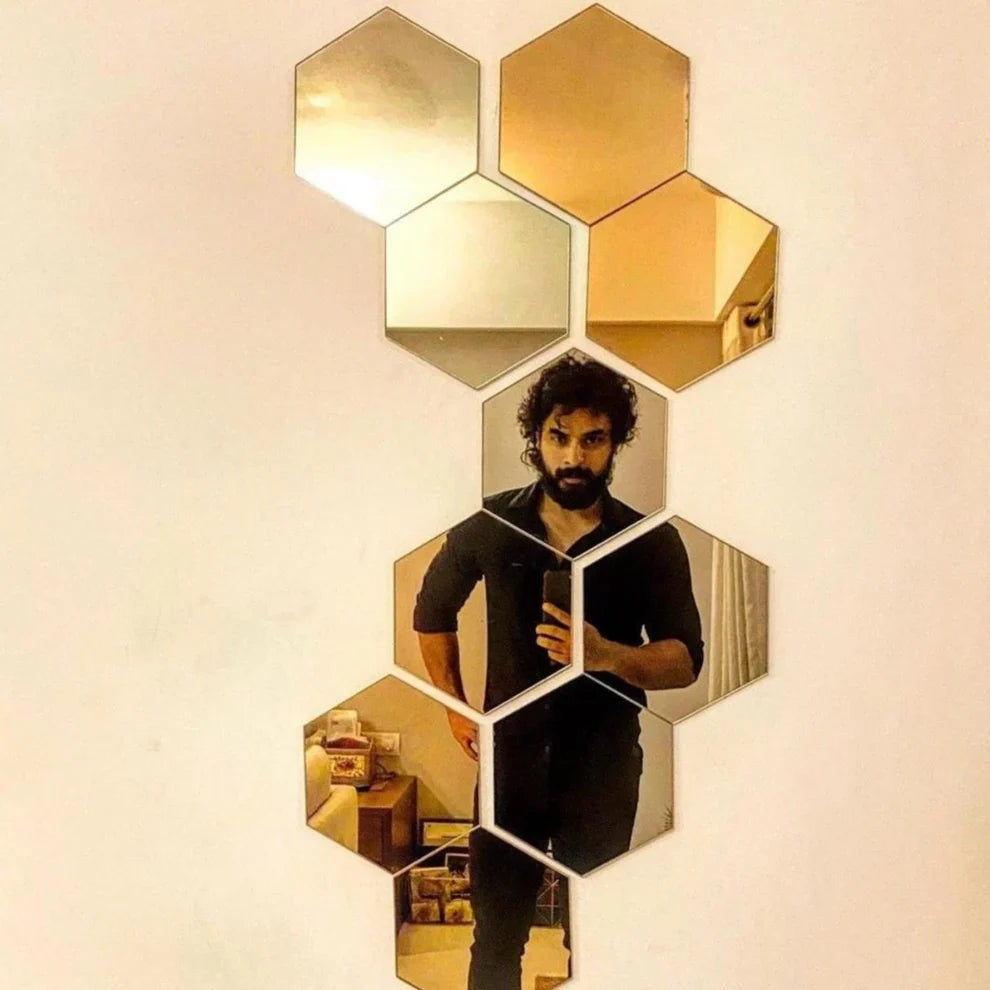 Acrylic Hexagon wall decor Mirror (Gold) - Wall Decorations  (26)26 total reviews