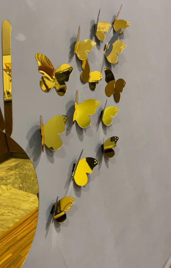 3D Golden Mini Mirror Butterflies Set