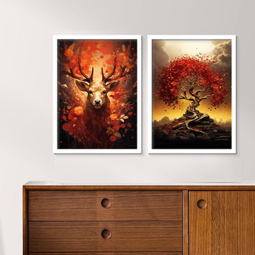 Red Swamp Deer With Tree Wall Art