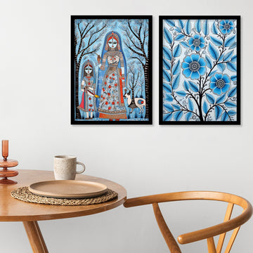 Flower Printed Madhubani Framed Wall Painting