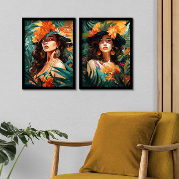 Girls Behind Flowers Art