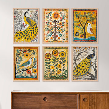 Yellow Colour Peacock Wall Art